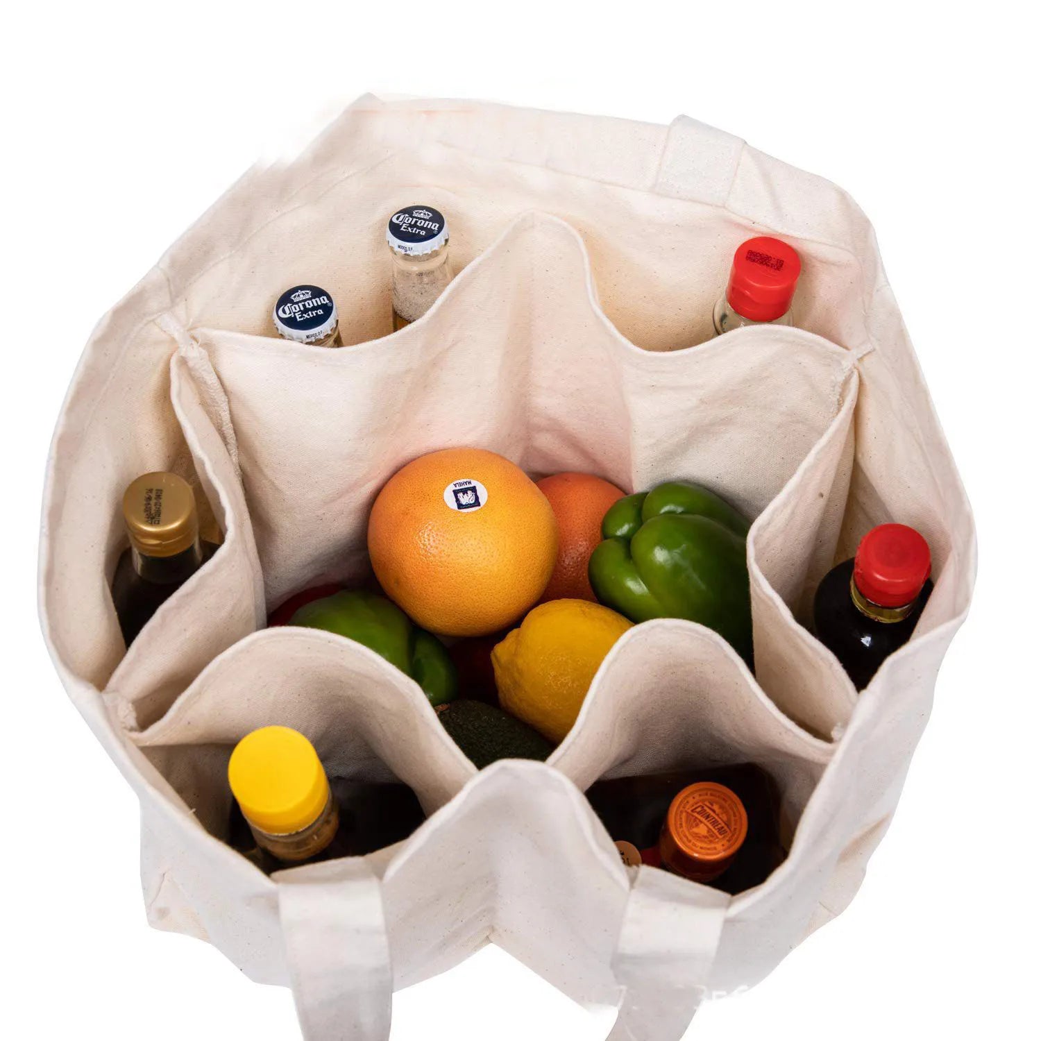 Multiple Compartments Reusable Organic Cotton Washable Eco-friendly Best Canvas Cloth Shopping Tote Grocery Bags with Handles