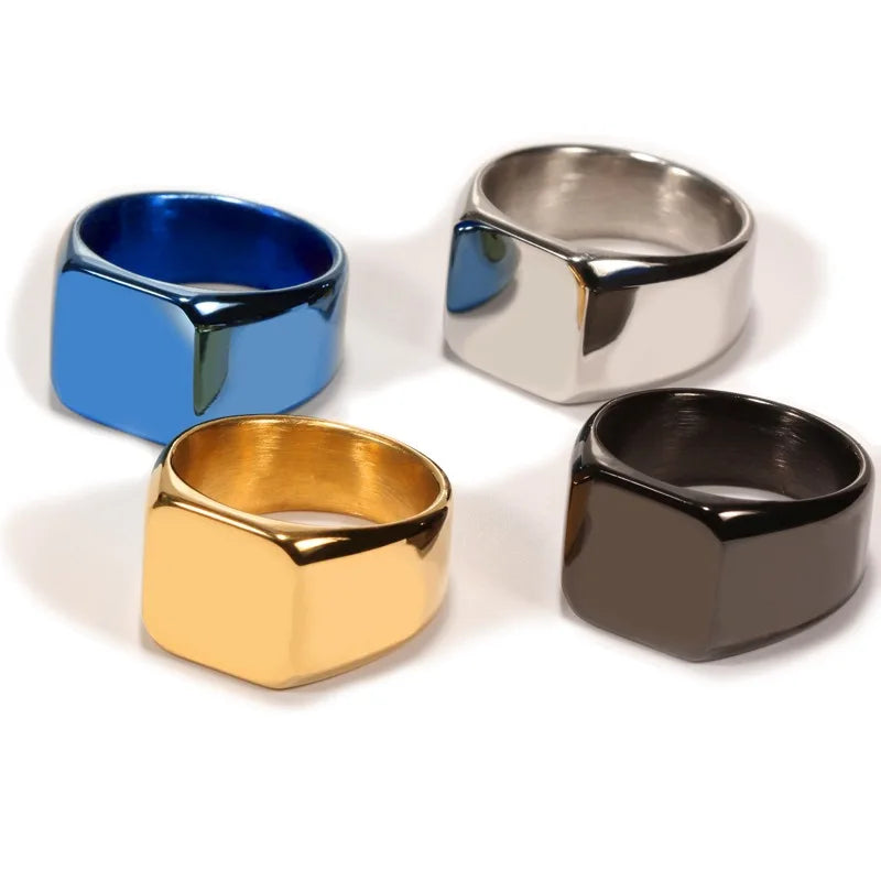 Hot Selling Custom Jewelry European and American Simple Light-faced square Men  Ring-ranged Stainless Steel Ring for Men