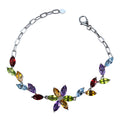 Elegant Rhodium Plated Silver 925 Jewelry Multiple Natural Gemstone Flower Bracelet for Women Birthday Gift