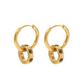 18K Gold Plated Stainless Steel Retro Double Rings Green Cubic Zirconia Hoop Earrings for Women Waterproof Jewelry
