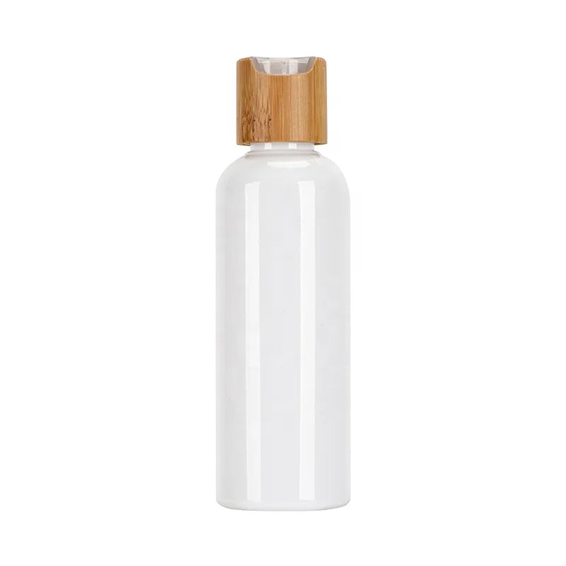 Empty Hair Conditioner Bottle Shampoo Packaging 100ml Plastic Lotion Bottle With Bamboo Disc Top Cap