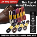 Custom Thin Round Waxed Shoelaces 2.5 MM Thick Wholesale Waterproof Shoe Laces for Men Women Dress Shoes and Boots Oxford