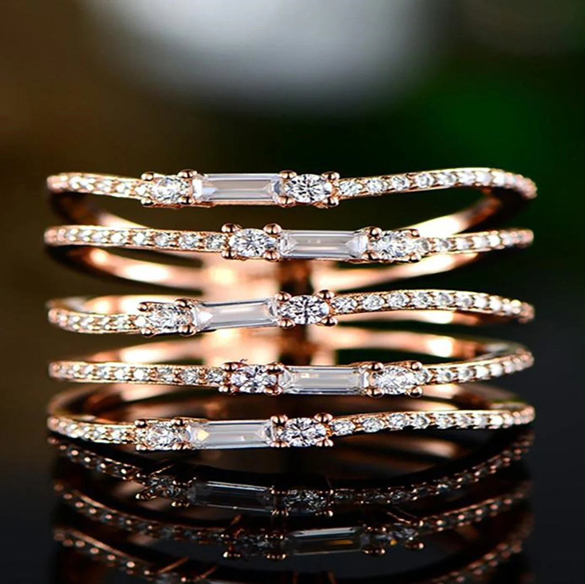 CAOSHI High Quality Geometric Multi Layers Line Design Cubic Zirconia Rose Gold Plated Rings for Bride Engagement CZ Rings Women