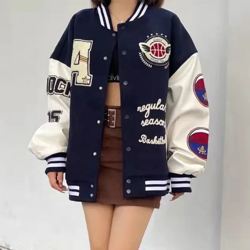 American Retro Letter Embroidery Flocking Y2k Street Hip-hop Baseball Uniform Jacket Female 2021 New College Style Couple Outfit