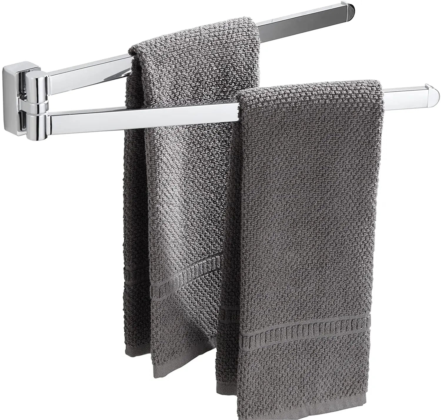 Black Brass Eco-Friendly Adjustable Space Saving Wall-Mounted Double Swivel Towel Rack Holder Rail Bar for Hotel Shower Room