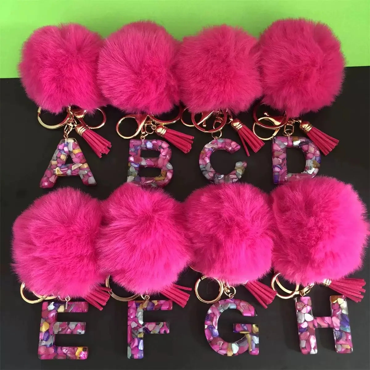 Factory Wholesale Alphabet Initial Letter Pom Pom Keychain Cute Plush Acrylic Key Chain Customizable