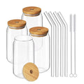 16oz Can Shaped Glass Cup with Bamboo Lid & Straw Modern Drinkware for Cold Beverages