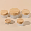 Eco Friendly 5g 15g 30g 50g 100g Cosmetic Cream Green Amber clear Frosted Glass Jar with Bamboo Lid