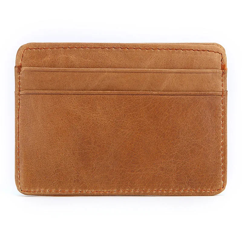 Boshiho Vintage Style Men's Slim Genuine Leather Minimalist Business Credit Card Holder Brown/Black