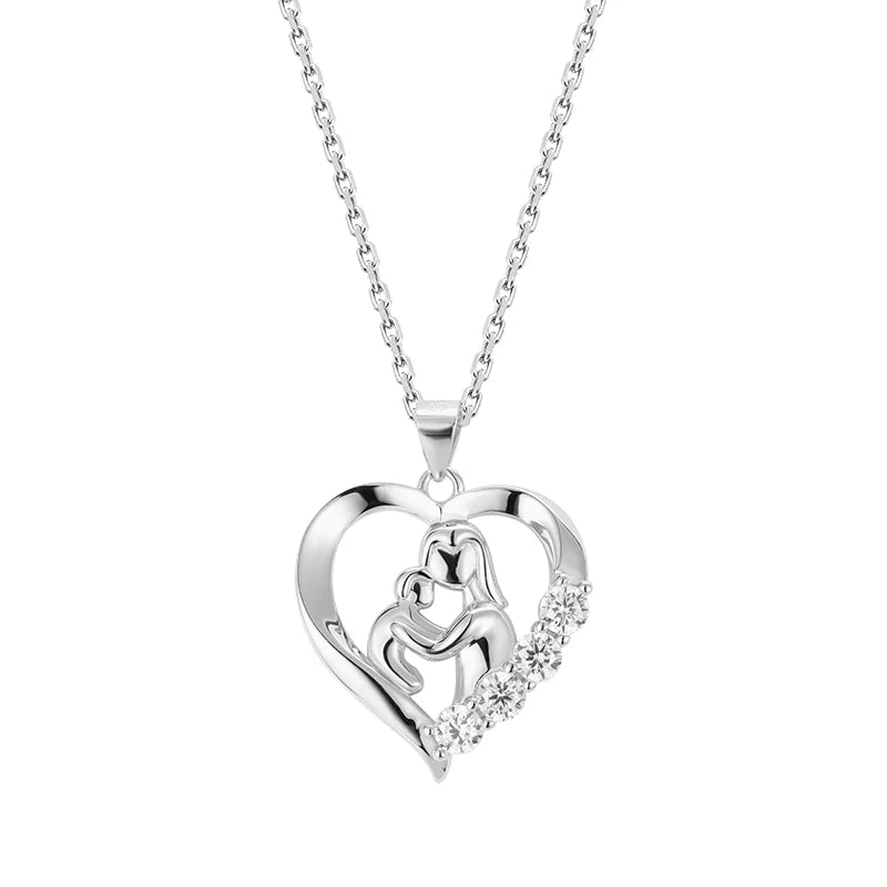 New Fashion 925 Sterling Silver Heart Shaped Mother's Day Mom Gift Pendant Women's Necklace Jewelry