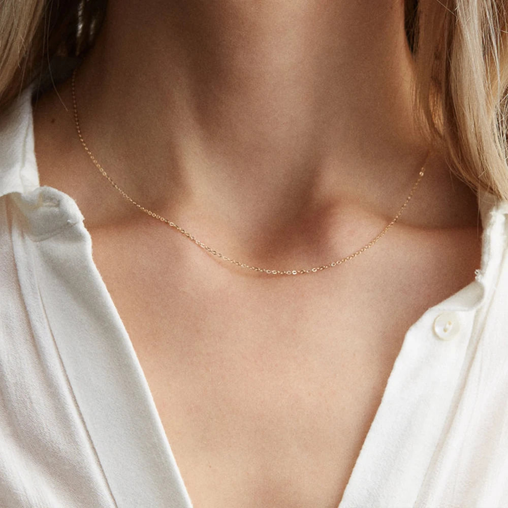 EManco Fine Chain Necklace Stainless Steel Plain Shine Necklace Chain for Women Collare Choker Fashion Jewelry