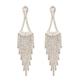 Classic Gold-Plated Brass Chandelier Earrings Women's Exaggerated Shiny Rhinestone Tassel Drop Earrings Geometric Fashionable