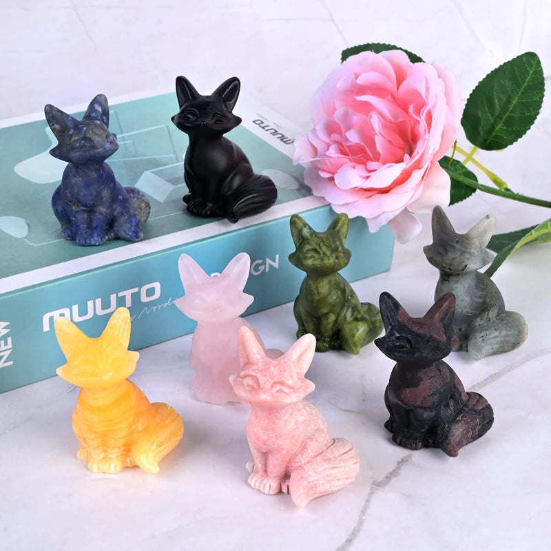 Wholesale High Quality Polished Natural Crystal Crafts Healing Gemstone Fox Carving for Home Decoration