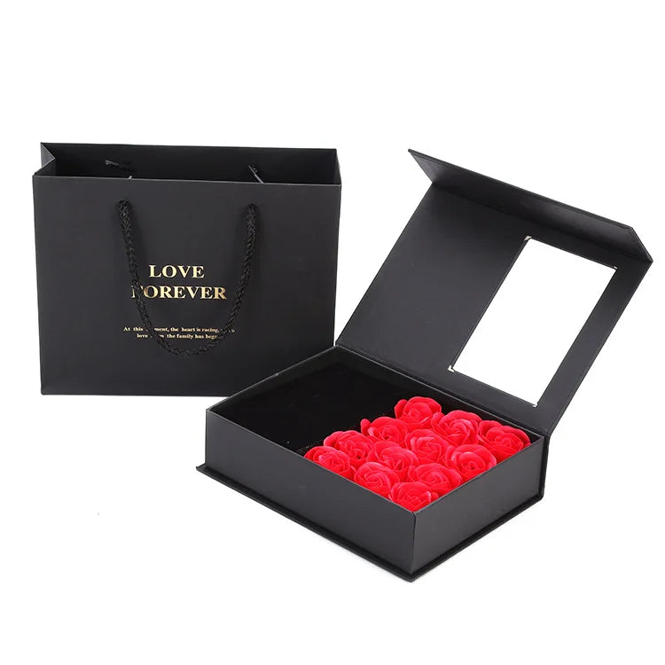 Ornament Box 12 Immortal Rose Creative Valentine's Day Jewelry Gift Box with Embossing Matt Lamination UV Coating for Watch