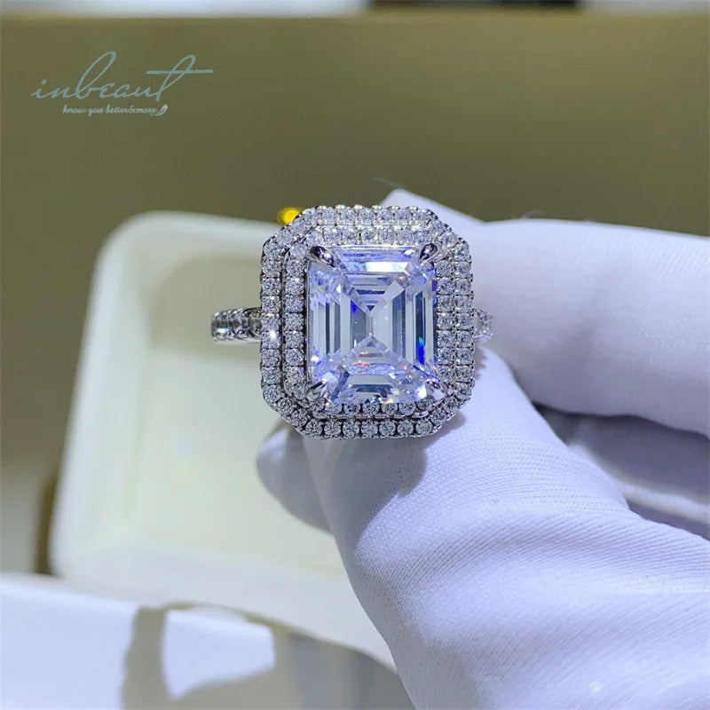 Silver 925 Original 5 Carat Brilliant Emerald Cut Pass Diamond Test Big D Color Moissanite Wedding Ring for Women Fine Jewelry