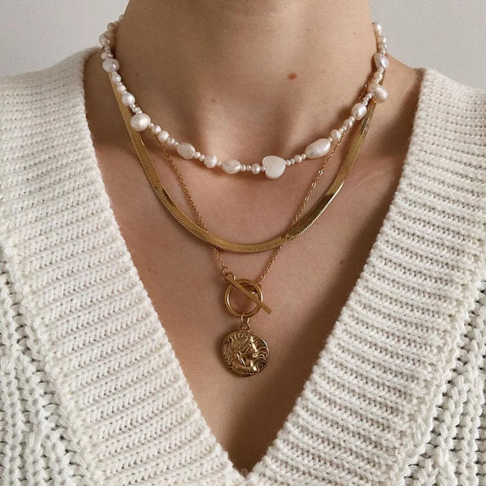Designer Jewelry Fashion Stainless Steel Chain Real Natural Freshwater Pearl Choker Irregular Baroque Pearl Necklace