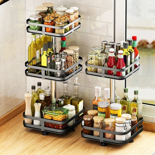 3 Tier Rotatable Kitchen Spice Racks Counter Top Corners for Condiments Multi-Functional Bathroom Living Room Circular Storage