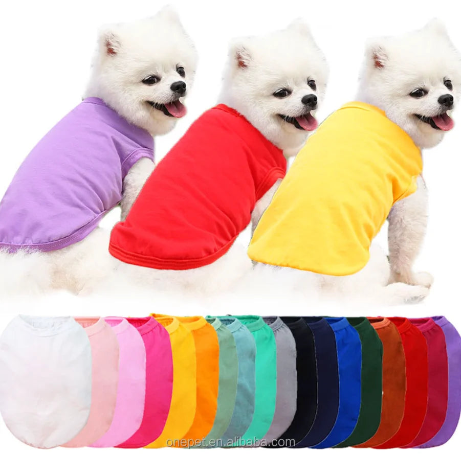 Blank Dog Shirt Pet Clothes Summer Cotton Plain Color Breathable Cotton Dog T Shirt Blank