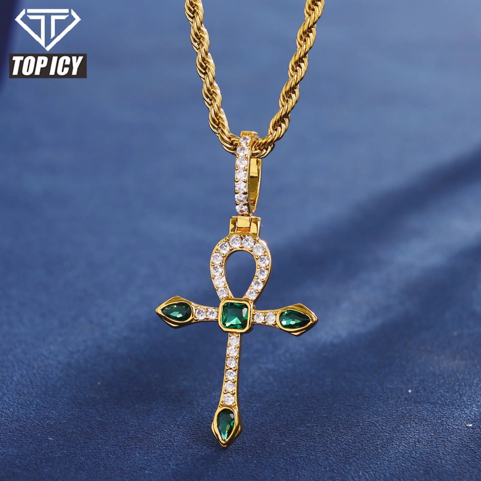 Fashion Charms Gemstone Pendant Necklace Hot Selling 925  Silver Iced Out Emerald Cross Pendant Jewelry