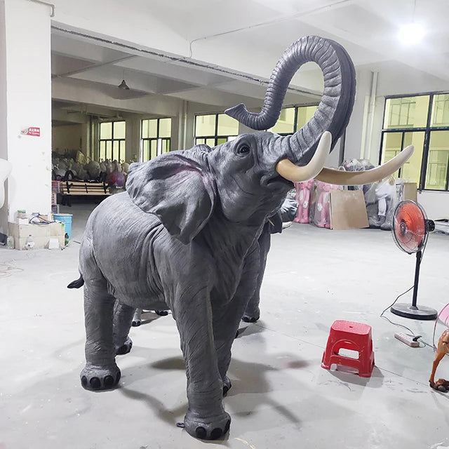 Support Customized Large/life Size Artificial Animal Resin Fiberglass Elephants with Trunk up Statue Sculpture Outdoor Decor