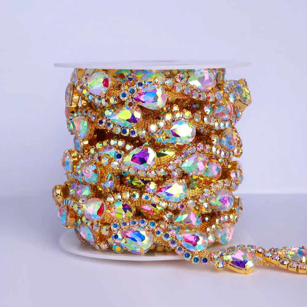 QIYI GA1100 Wholesale Fashion Style Glass Rhinestone Applique Trim Chain Shimmer Clear Crystal AB for DIY Party Wedding Dresses