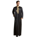 Muslim Men Arabic Long Sleeve Embroidery Thobe Stand Collar Kaftan Robe
