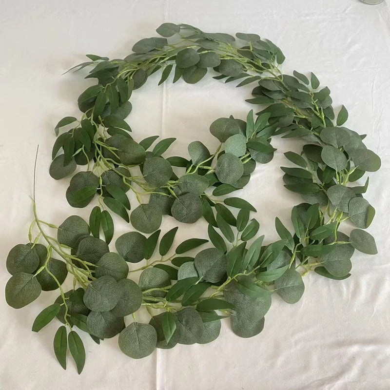 Faux Silver Dollar Eucalyptus Garland Greenery Eucalyptus Willow Leaves Vines Artificial Eucalyptus Garland