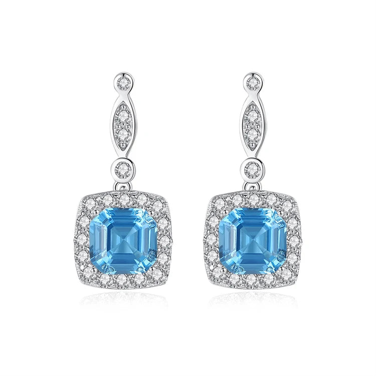 Exquisite 925 Sterling Silver Rhinestone Zircons Diamond Women Fashion Gemstone stud Earrings