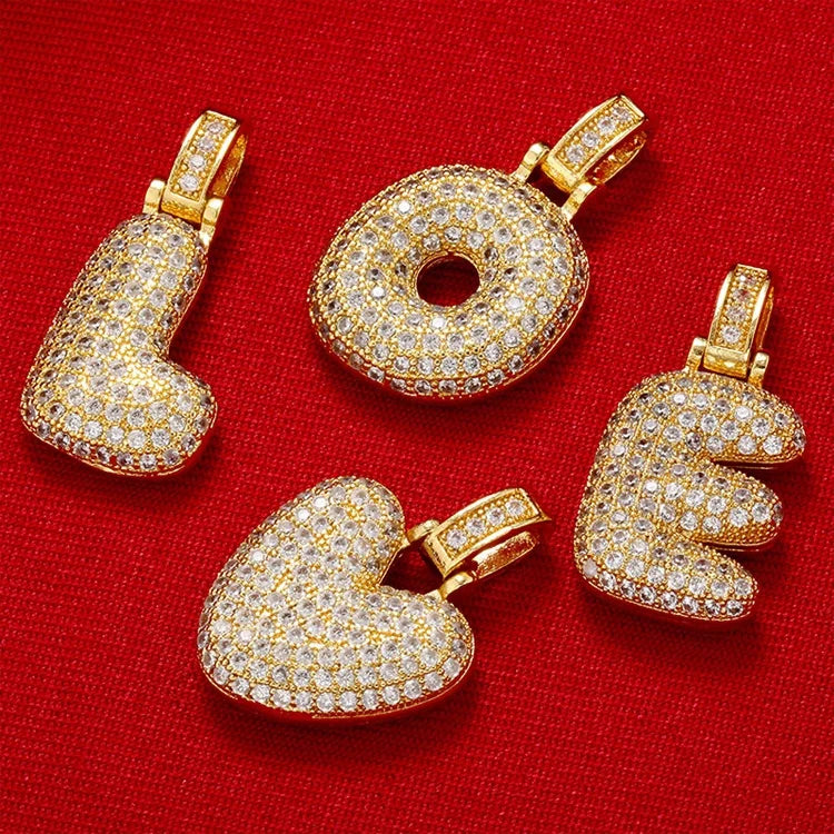 Delicate and Fat 26 18K Gold Plated Brass Zircon Stone Letter Charm Pendant for Unisex Necklace
