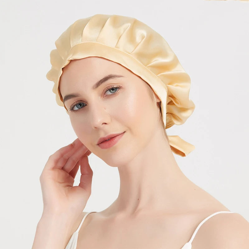 100% Mulberry Silk Bonnet Women Sleeping Hair Care Bonnet with Tie Sleep Cap Silk Wrap Hat Night Cap Pure Silk Bonnet