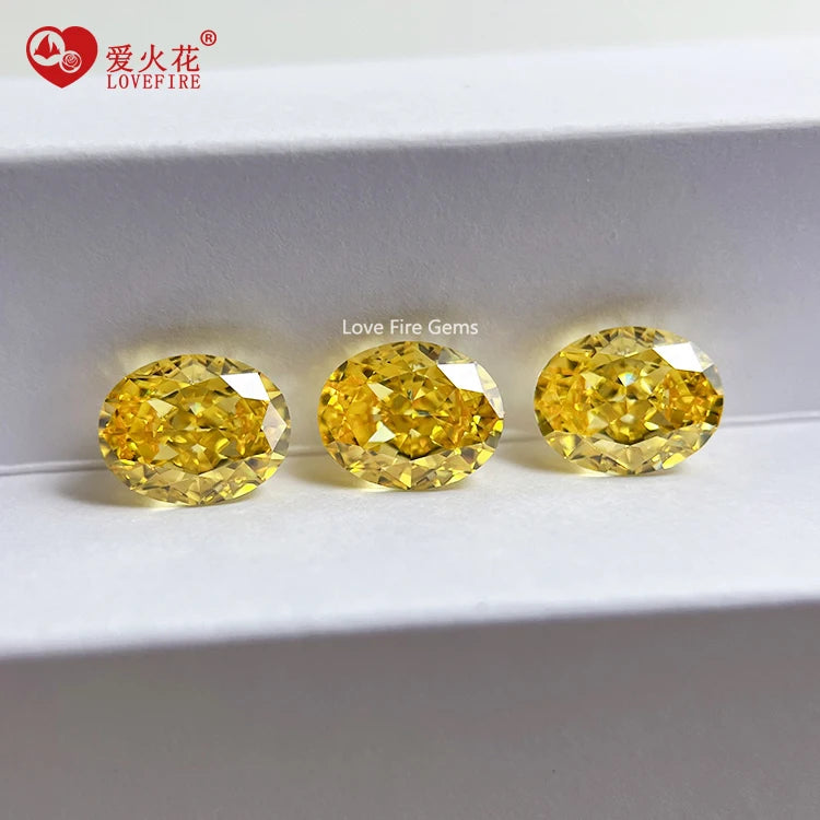 Custom 4K Crushed Ice Cut Loose Yellow Pink Color Oval Cz 4*6mm-10*14mm Cubic Zirconia