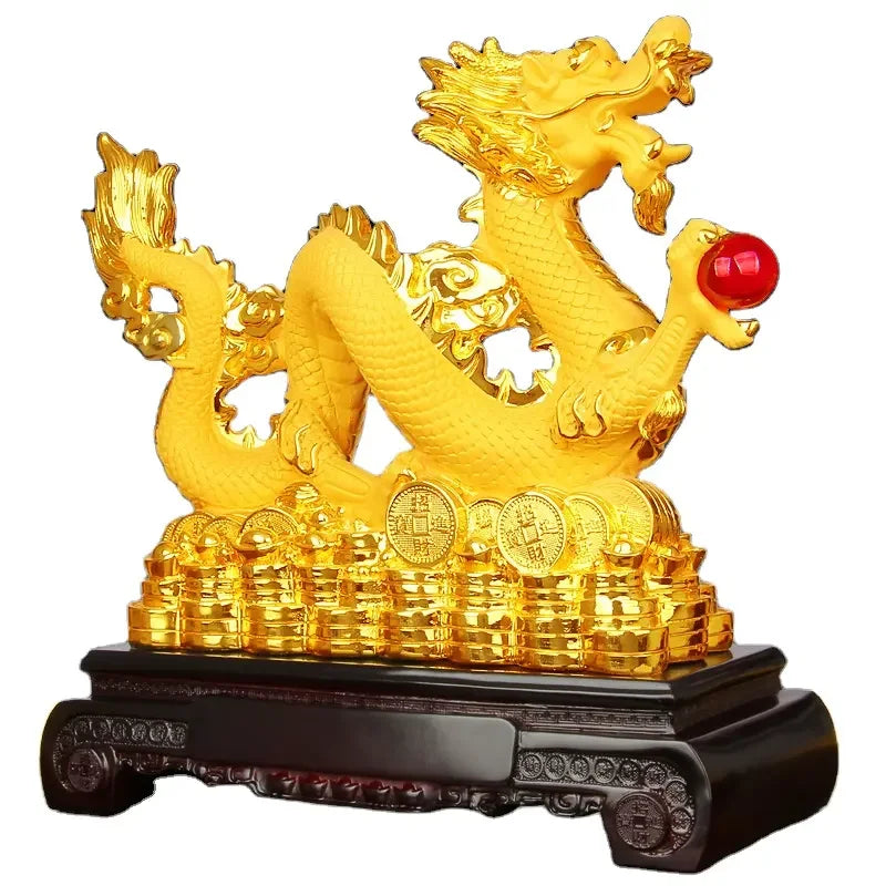 Chinese Dragon Feng Shui Resin Statue Luxury Animal Sculpture Home Office Decor
