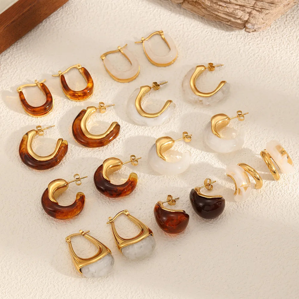 DAIHE Fashion Chunky Earrings 18k Gold Plated Stainless Steel Women Colorful Enamel Hoop Earrings