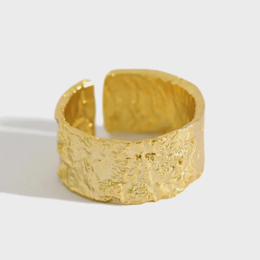 Fashionable Textured Gold Ring 925 Sterling Silver Korean Rings Gold Plated Adjustable Statement Rings for Women