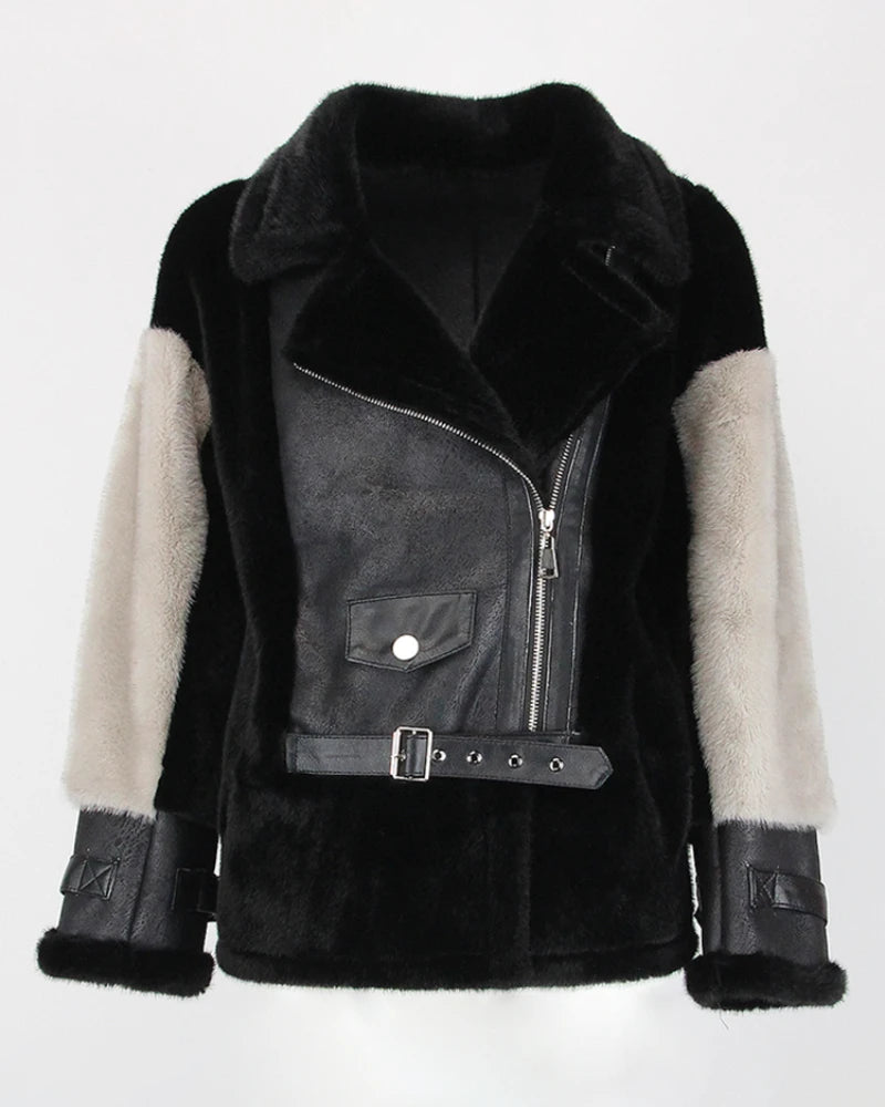 OFTBUY 2023 New Faux Mink Double Sided Warm Short Artificial Mink Fur Coat for Women Artificial Leather and Fur Jacket for Women