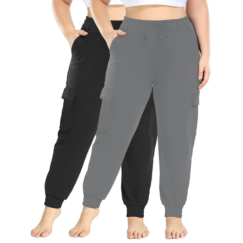 Custom Logo Plus Size Jogger Cargo Pants for Women 1XL-5XL Loose Fit Sport Pants with Pockets Cuffed Hem Casual Trousers
