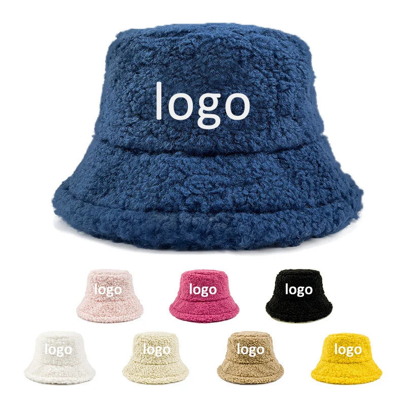 Fashion Lady Custom Wool Winter Sherpa Bucket Hat Wholesale Plain Soft Warm Faux Fur Custom Logo OEM Service Unisex Adults Wide