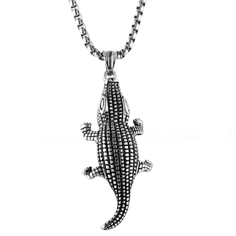 Silver crocodile Animal Pendant with Chain Men's Punk Style Necklace