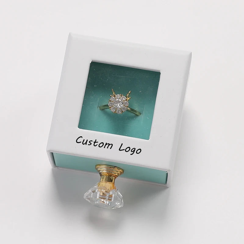 Custom Logo Luxury Packaging Box for Square Drawers Handle Ring Bracelet Jewelry Quality Square Jewelry Box Handle Ring Bracelet