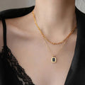 SC Minimalist 18K Gold Plated Cuban Link Chain Necklace Non Tarnish Black Rome Square Pendant Stainless Steel Layered Necklace