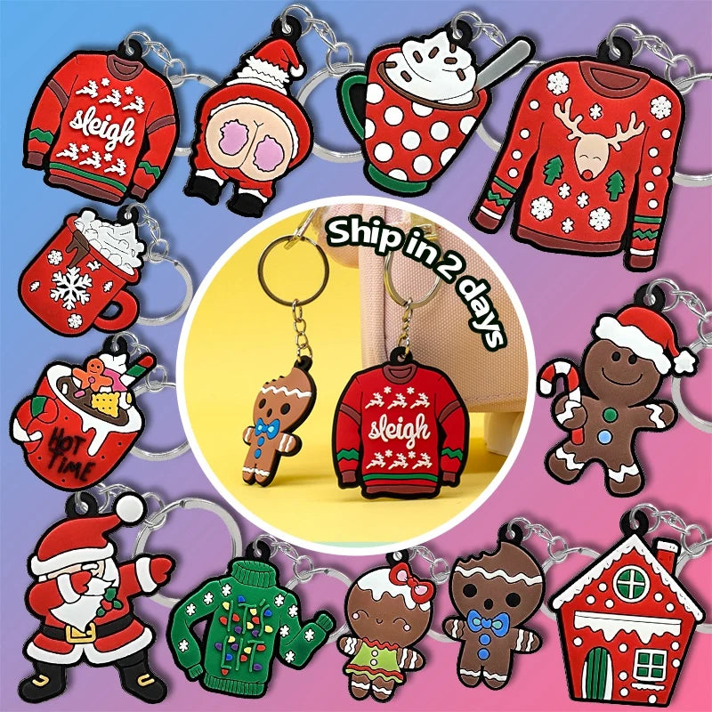 Wholesale Christmas Keychain Cute Gingerbread House Cozy Sweater Charms Festive Winter Bag Accessories Key Chains Holiday Gifts