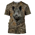 Fitspi Camouflage Hunting Animals Wild Boar 3d T-shirt Leisure Men's T-shirt Fashion Street Women's Pullover Short Sleeve Jacket