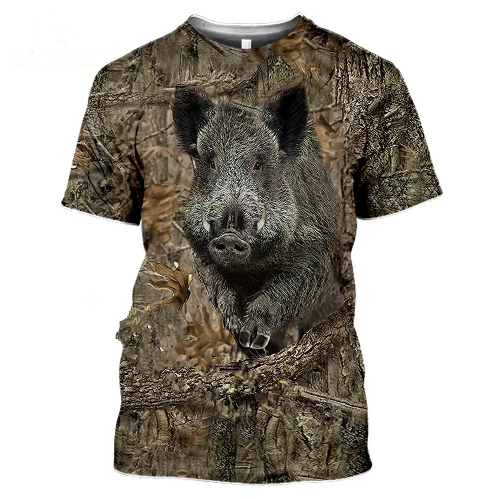 Fitspi Camouflage Hunting Animals Wild Boar 3d T-shirt Leisure Men's T-shirt Fashion Street Women's Pullover Short Sleeve Jacket