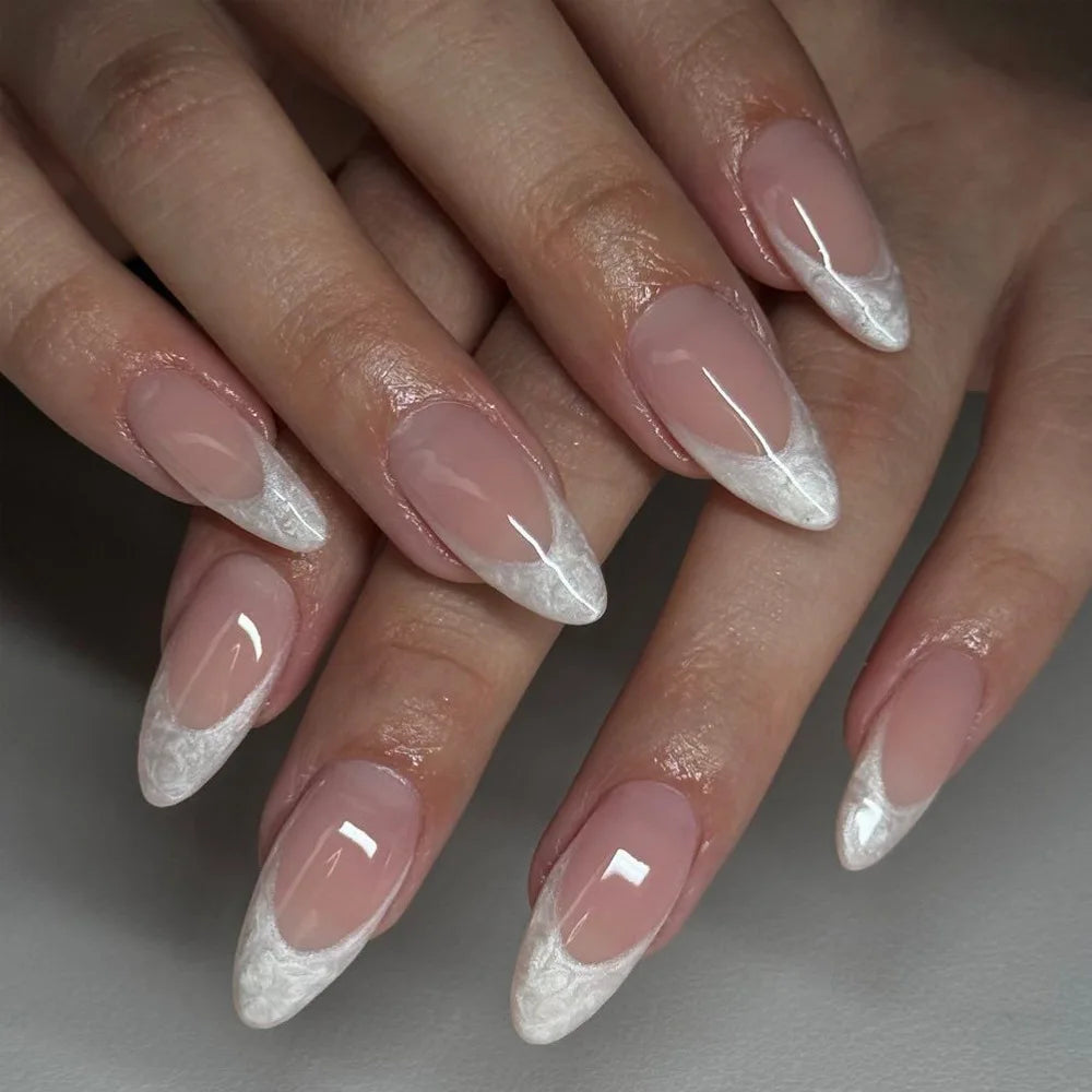 Pre Round Almond Private Label Press on Nails Medium Length Fake False Nail Tips with Packaging