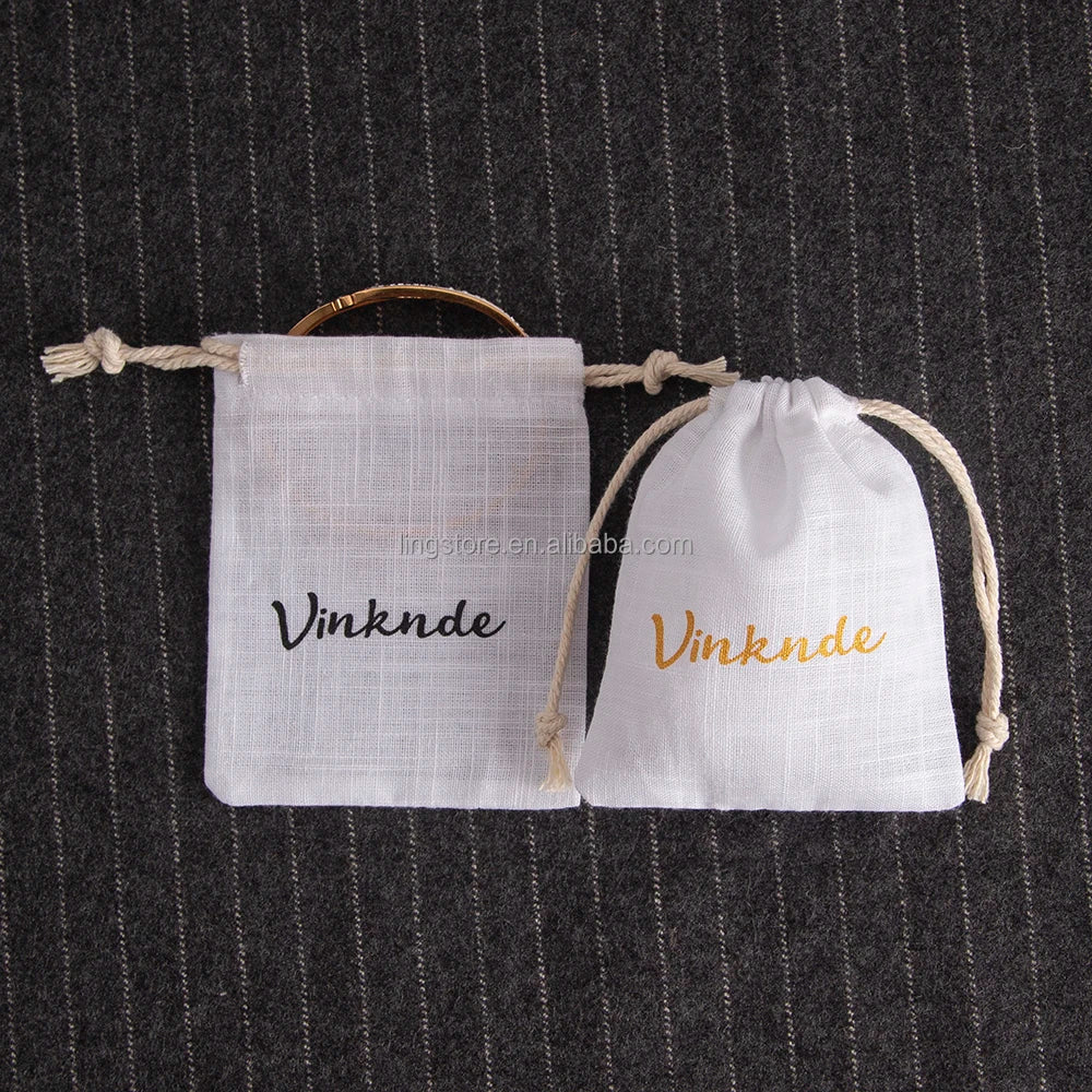 7*9 cm Customized White Bamboo Cotton Organic Bags Cheap Drawstring Jewelry Packaging Pouch with Cotton Rope