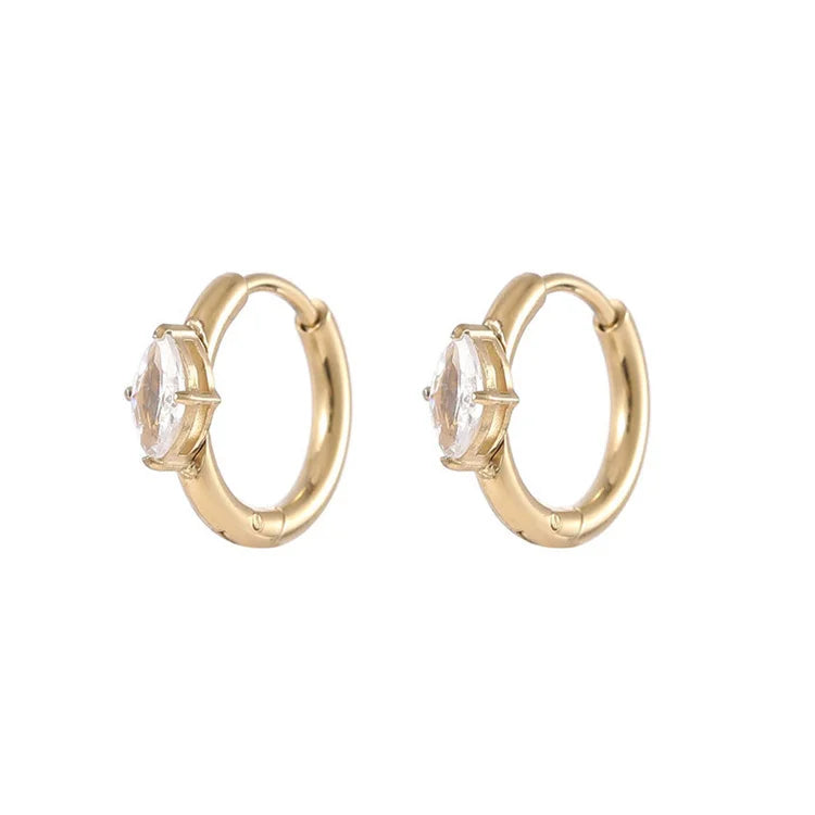 Fashion Fine Stainless Steel Zircon Charm Earring 18k Gold Plated Hoop Earring