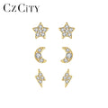 CZCITY Cute Cubic Zirconia Summer Trendy Moon Star Silver 925 Sterling 2026 Fashion Lady Stud Earring Set