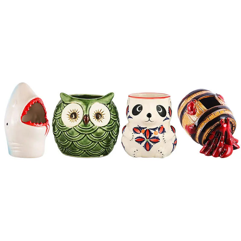 Hawaii Ceramic Tiki Mug Creative Porcelain Beer Mug Shark Tiki Mug Animal Cocktail Glass