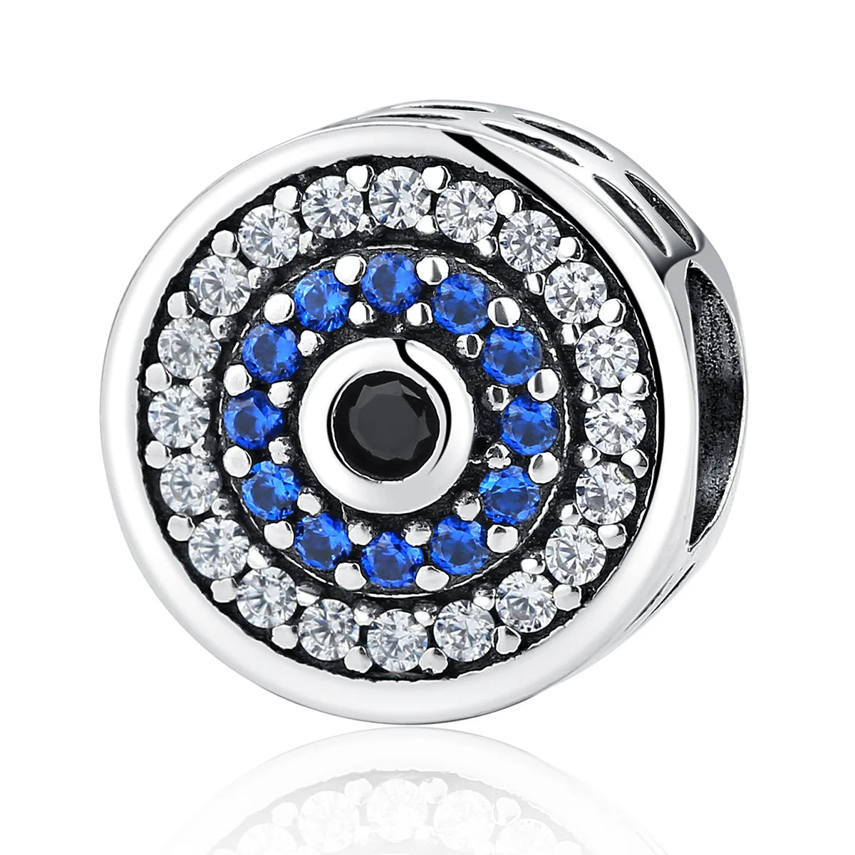 925 Sterling Silver Evil Eye Bead Charm with Blue Crystal Protection Charm for Women's DIY Bracelet Jewelry Making SCC092