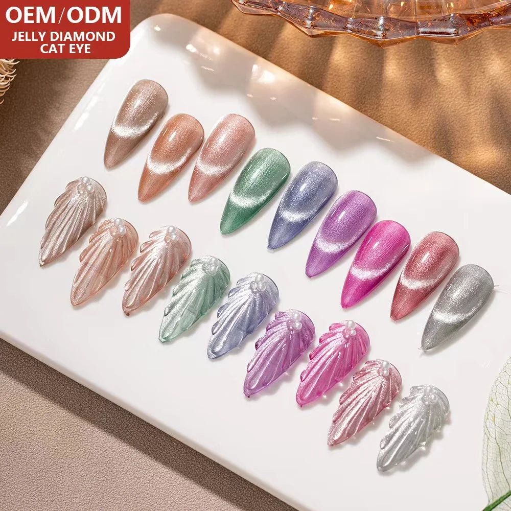 JTING New Arrival Popular 9colors Jelly Diamond Cat Eye Gel Nail Polish Set 15ml Spar Magnetic Cat Eye Gel Polish Collection
